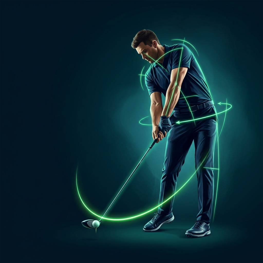 SwingTrace AI Pro analysing a golf swing with green kinematic sequence overlays